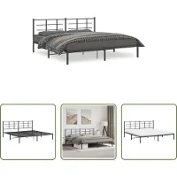 The Living Store Struttura letto con testiera in metallo nero 193x203 cm