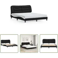 The Living Store Giroletto con testiera bianco e nero 160x200 cm in ecopelle