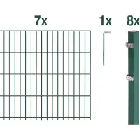 Alberts 671907 Recinzione a doppia rete metallica come set completo di 16 pezzi, plastificata, verde, altezza 183 cm, lunghezza 17,5 m