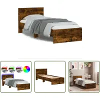 The Living Store Struttura letto con testiera e luci LED in rovere fumé 75x190cm