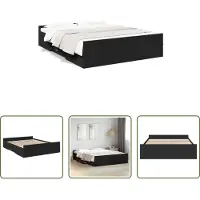 The Living Store Giroletto con cassetti nero 150x200 cm in materiale ligneo
