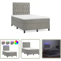 The Living Store Letto a molle con materasso e luce LED grigio 120x190 cm in velluto
