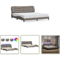 The Living Store Struttura letto con tessuto LED Taupe 200x200 cm