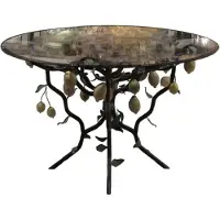 Casa Padrino Tavolo da pranzo nero/giallo/verde Ø 120 x h. 75 cm - Tavolo in ferro battuto forgiato a mano con piano in vetro e struttura in cespuglio di limoni - Arredo sala da pranzo giardino patio