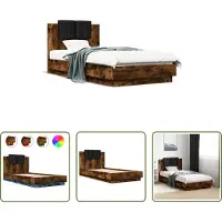 The Living Store Struttura letto con testiera e luci LED rovere fumé 90x190cm