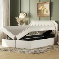 Aiorber Letto imbottito , 140x200 cm, con struttura in metallo, letto matrimoniale, apribile su entrambi i lati, ampio spazio di archiviazione, tessuto PU, resistente, alta capacità di carico, nero