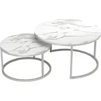 Sonstiges Set di tavolini in marmo bianco argento rotondi 80 x 80 cm e 60 x 60 cm
