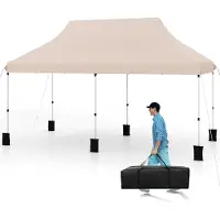 Costway 3x6m gazebo, gazebo pieghevole per feste idrorepellente, stabile, protezione UV 50+, regolabile in altezza, gazebo da giardino con borsa di trasporto Beige