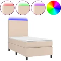 Syfax Giroletto Molle Materasso e LED Cappuccino 90x200 cm Pelle finta