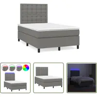 The Living Store Letto a molle con materasso e LED in tessuto grigio scuro 120x190 cm
