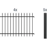 GAH Alberts 510763 Kit completo per recinzione, da fissare nel cemento, colore nero opaco, altezza 120 cm, lunghezza 8 metri