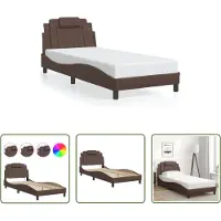 The Living Store Struttura letto con LED Marrone 80x200 cm in ecopelle