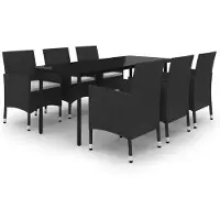 Syfax Set da Pranzo da Giardino 7 pz e Cuscini in Polyrattan e Vetro
