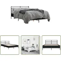 The Living Store Struttura letto nera 120x190 cm in legno e metallo