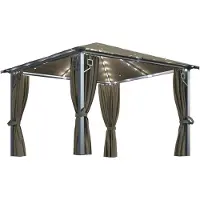 Syfax Gazebo con Tende e Luci LED 300x300 cm Grigio Talpa Alluminio