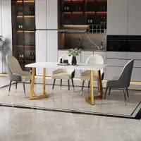 Flieks Tavolo da pranzo in marmo Tavolo da pranzo, tavolo da cucina rettangolare con gambe in metallo per sala da pranzo soggiorno, 117x68x75 cm, bianco oro