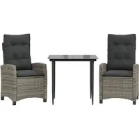 vidaXL Set da pranzo da giardino in 3 pezzi con cuscini in polirattan grigio