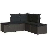 Syfax Set Divani da Giardino 5 pz con Cuscini in Polyrattan Nero