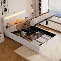 STILVORA Letto per ragazzi 140x200, letto imbottito matrimoniale con contenitore, illuminazione d'ambiente a LED, porta di ricarica USB/Type-C, bianco (senza materasso)