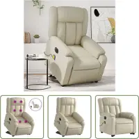 The Living Store Poltrona massaggiante con ausilio elettrico in ecopelle crema
