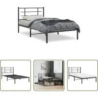 The Living Store Struttura letto con testiera in metallo nero 107x203 cm