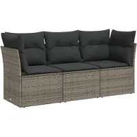 Syfax Set Divani da Giardino 3 pz con Cuscini Grigio in Polyrattan