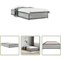 The Living Store Struttura letto Grey Sonoma 100x200 cm Materiale a base di legno e metallo