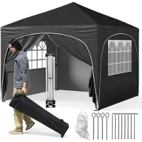 Costway Gazebo pieghevole 3x3 m con 4 pareti laterali rimovibili, gazebo pop-up con protezione UV, idrorepellente, tenda da giardino, gazebo da giardino con borsa, nero