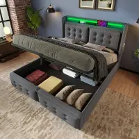 STILVORA Letto imbottito 140x200 cm, letto per ragazzi con sistema idraulico e contenitore, letto singolo con testiera a LED e funzione di ricarica USB-C, rete a doghe, grigio (senza materasso)