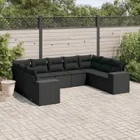 Prolenta Maison Exclusive - Set Divani da Giardino 9 pz con Cuscini Nero in Polyrattan