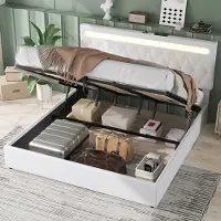 STILVORA Letto per ragazzi 180x200, letto imbottito matrimoniale con contenitore, illuminazione a LED, porta USB/Type-C e cassettone idraulico, bianco (senza materasso)