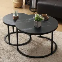 Sonstiges Tavolino rotondo, set di 2 tavolini, set di tavolini da salotto moderni, nero