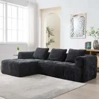 OKWISH , divano angolare, divano modulare, divano moderno in tessuto chenille con braccioli e 3 cuscini, divano da soggiorno con tasca laterale per il telecomando, colore nero
