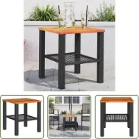 The Living Store Tavolo da giardino nero 40x40x42 cm Poly Rattan Acacia Legno