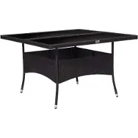 Syfax Tavolo da Pranzo per Giardino Nero in Polyrattan e Vetro
