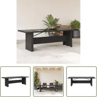 The Living Store Tavolo da giardino con piano in vetro nero 240x90x75 cm Poly Rattan