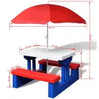 Syfax Tavolo e Panchine Picnic per Bambini con Parasole Multicolore