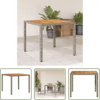 The Living Store tavolo da giardino con piano in legno di acacia grigio 90x90x75 cm in poly rattan