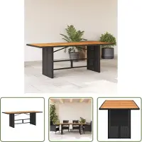 The Living Store tavolo da giardino con piano in legno di acacia 190x80x74 cm in poly rattan