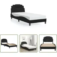 The Living Store Struttura letto con testiera nera 80x200 cm in ecopelle