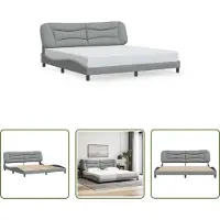 The Living Store Struttura letto con testiera in tessuto grigio chiaro 200x200 cm