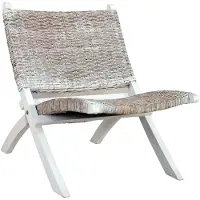 The Living Store Sedia relax in rattan Kubu bianco naturale e legno massiccio di mogano