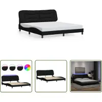 The Living Store Struttura letto con LED in tessuto nero 180x200 cm