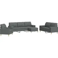Syfax Set Divani 4 pz con Poggiapiedi e Cuscini Grigio Scuro Tessuto