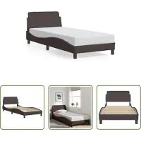 The Living Store Struttura letto con testiera in tessuto marrone scuro 80x200 cm
