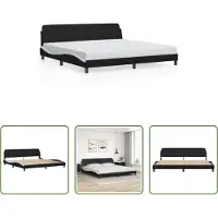 The Living Store Giroletto con testiera bianco e nero 200x200 cm in ecopelle