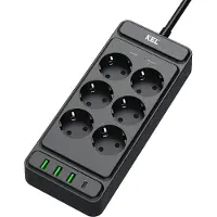 Plastrol Presa multipla con 6x Schuko 230V 3x USB-A 1x USB-C 2m nero
