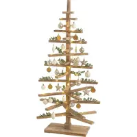 Mendler Albero di Natale decorativo HWC-H77, decorazione natalizia 3D-albero di Natale, aspetto shabby in legno di abete regolabile 130x82x82cm ~ natura
