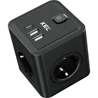 Plastrol Adattatore di presa con 4x prese Schuko da 230V 2x USB-A 1x USB-C nero