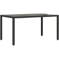 Syfax Tavolo da Giardino Piano in Vetro Nero 150x90x75 cm Polyrattan